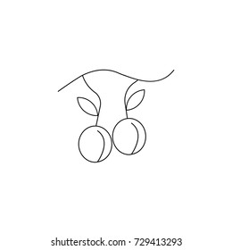 Plum with leaf icon on white background