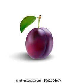 Plum with leaf isolated on white background
