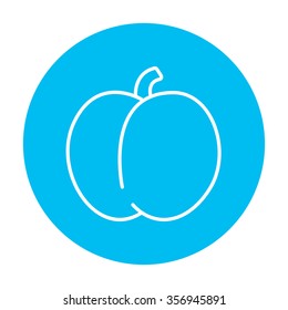 Plum with leaf line icon for web, mobile and infographics. Vector white icon on the light blue circle isolated on white background.