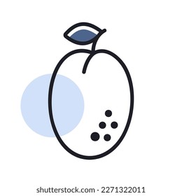 Plum with leaf vector icon. Graph symbol for food and drinks web site, apps design, mobile apps and print media, logo, UI