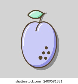 Plum with leaf vector icon. Graph symbol for food and drinks web site, apps design, mobile apps and print media, logo, UI