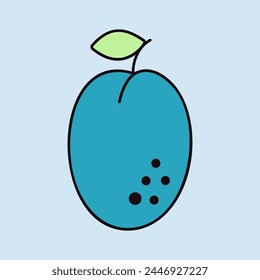 Plum with leaf vector icon. Graph symbol for food and drinks web site, apps design, mobile apps and print media, logo, UI