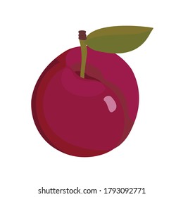 Plum with a leaf. Vector illustration in a flat style on a white background is isolated.