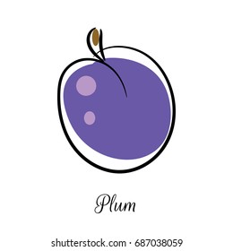 Plum line doodle vector icon. Fruit outline violet isolated on white background.
