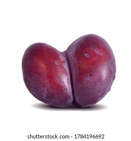 Plum low poly. Fresh, nutritious, tasty plum. Delicious and healthy dessert. Elements for label design. Vector illustration. Fruits ingredients in triangulation technique.  