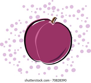 A plum on a polka dot background.  Background is on a separate layer and can be turned off.