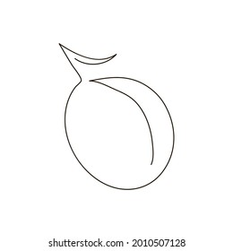 Plum one line art. Continuous line drawing of fruit, cherry plum, apricot.