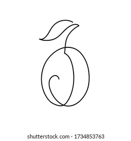 plum - one line drawing. Continuous line fruit. Hand-drawn minimalist illustration, on a white background.