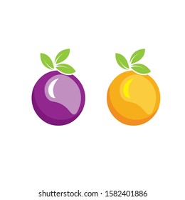 Plum and orange fruit with leaf Clean and modern style designs vector
