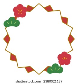 Plum and pine decorations, festive, Japanese frame, vector