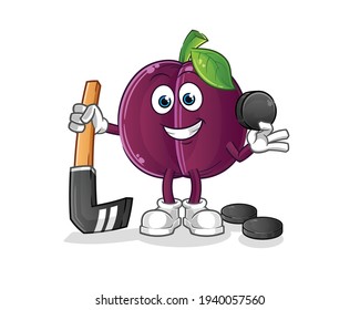 plum playing hockey vector. cartoon character
