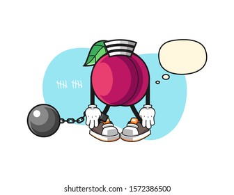 Plum prisoner with thought bubble cartoon. Mascot Character vector.