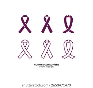 Conjunto de Vector de cinta de ciruela para honrar a los cuidadores y la conciencia del cáncer. EPS editable para diseños relacionados con la salud