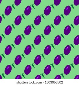 Plum seamless pattern on the neon green background