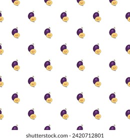 Plum seamless pattern. Vegan organic eco fruit background. vector illustration.