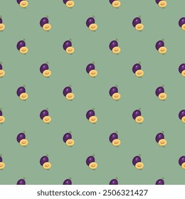 Plum seamless pattern. Vegan organic eco fruit background. vector illustration.
