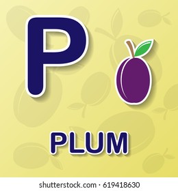 Plum symbol with letter P and word
