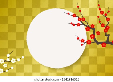 plum tree and checkered gold leaf celebration background (texture)