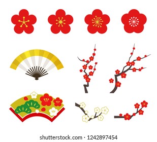 Plum tree and fan icon set