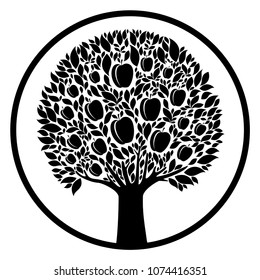 Plum tree isolated on White background. Garden fruit. Flat style. Vector illustration
