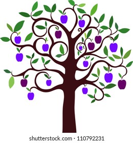 Plum tree isolated on White background. Vector illustration
