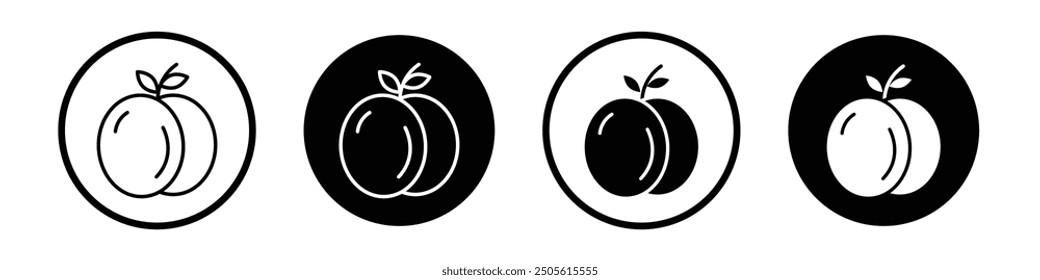 Plum vector icon set black filled and outlined style.