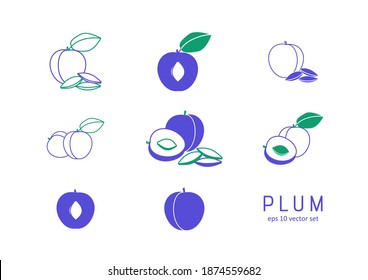 Plum - vector icons set. Symbol for web, infographics, print design and mobile UX UI kit. Vector illustration, EPS10.
