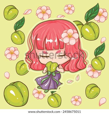 Plum wall paper Gril character cute