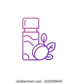 Plum wine gradient linear vector icon. Taiwanese traditional alcohol drink. Asian fruit wine bottle. Umeshu. Thin line customizable illustration. Isolated vector contour symbol for light mode.