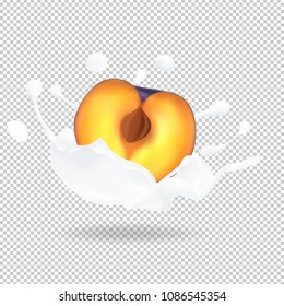 Plum and yogurt splash 3d  vector realistic illustration