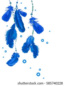 Plumage. Feathering. Detailed feathers in boho style.