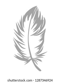 Plumage on white background. Vector isolated plume. Feather contour. For logo, icon, sign, emblem, fabric and clothes design, wallpaper, scrapbooking, stamp, cliche, bed linen, wrapping paper.