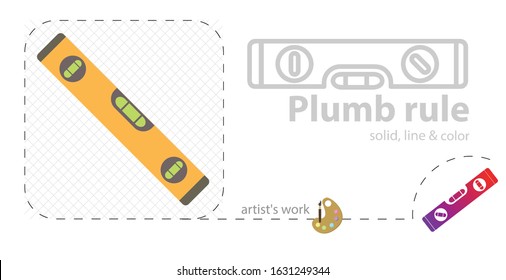 Plumb rule tool vector flat illustration, solid, line icon