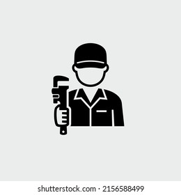 Plumber With Adjustable Heavy-Duty Pipe Wrench Vector Icon
