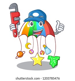Plumber baby playing with cartoon hanging toys
