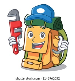 Plumber backpack mascot cartoon style