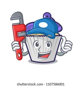Plumber blueberry cupcake mascot cartoon