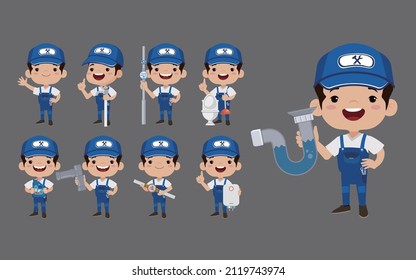 Carácter de fontanero con diferentes poses