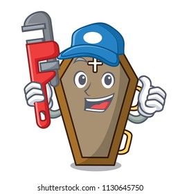 Plumber coffin mascot cartoon style vector illustration