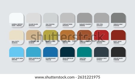 Plumber Color Palette – Plumber catalog sample Themed Color Swatch Guide with HEX Codes. Plumber Professions Color Palette featuring multi shades inspired and building chanise color themed tone 2026