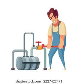 Plumber composition with isolated cartoon style home fixture fixing image on blank background vector illustration