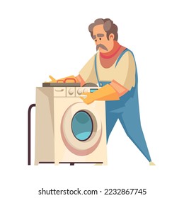 Plumber composition with isolated cartoon style home fixture fixing image on blank background vector illustration