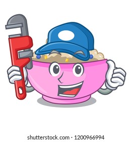 Plumber cooked whole porridge oats in cartoon pan