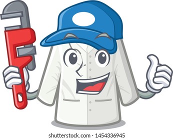 Plumber doctor coat hanging on cartoon wall