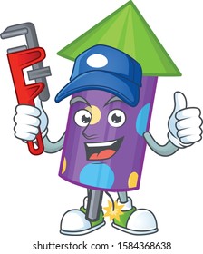 Plumber dot fireworks rocket on cartoon character mascot design