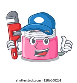Plumber face cream in a cartoon jar