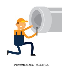 Plumber is fixing a broken pipe illustration