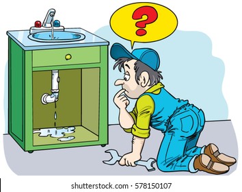 Plumber fixing a leaky faucet