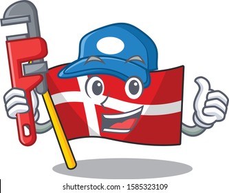 Plumber flag denmark on cartoon character mascot design