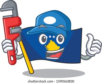 Plumber flag kosovo on cartoon character mascot design